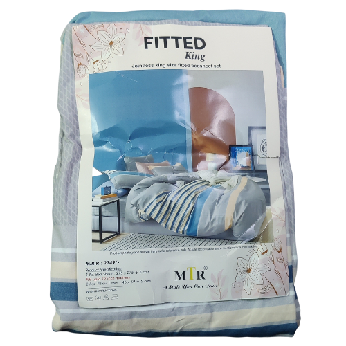 Fitted King Size Stripe Printed Bedsheet Set 09 